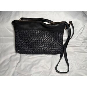 Vintage Woven Leather Crossbody Bag Viola Castellani Italy Black